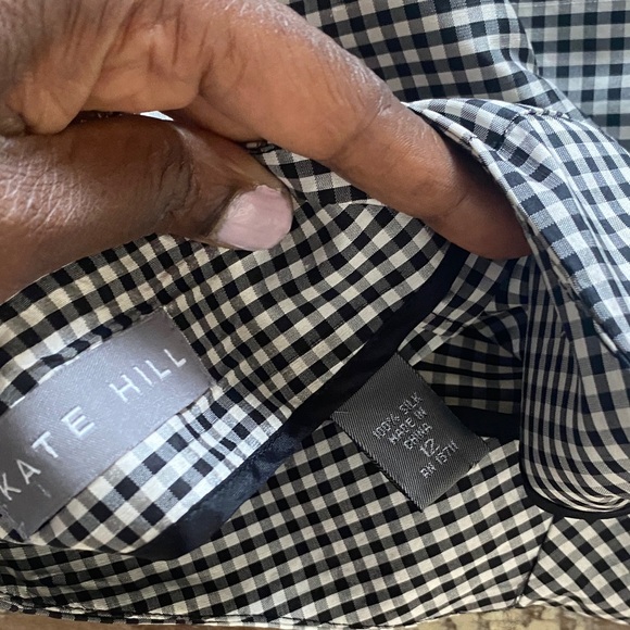 Kate Hill Gingham Pants, 100% Silk, Size 12 - Picture 4 of 8